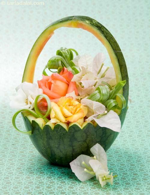 Watermelon Basket Fruit Carvings Recipe By Tarla Dalal 36993