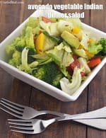 avocado vegetable Indian dinner salad recipe | healthy avocado broccoli salad | avocado capsicum salad with flaxseeds |