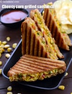 cheesy corn grilled sandwich recipe | corn cheese grilled sandwich | Indian sweet corn sandwich |