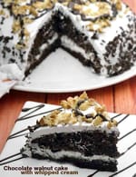 Chocolate Walnut Cake with Whipped Cream recipe