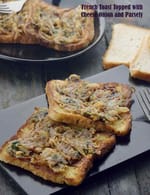 French Toast Topped with Cheese Onion and Parsley recipe