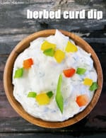 herbed curd dip recipe | garlic capsicum and parsley dip | yoghurt capsicum dip |