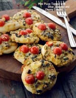 Mini Pizza Topped with Olive, Jalapeno and Cherry Tomato recipe