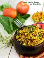 Moong Sprouts, Tomato and Spinach Rice recipe, Tarla Dalal