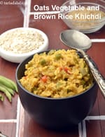 oats vegetable and brown rice khichdi recipe | oats moong dal khichdi | healthy brown rice khichdi |