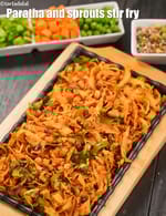 paratha and sprouts stir fry recipe | healthy vegetables and sprouts roti stir fry | leftover roti stir fry |