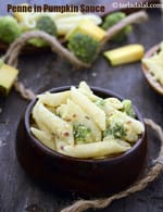 penne in pumpkin sauce recipe | Indian penne with creamy pumpkin sauce |