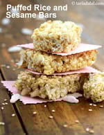 puffed rice and sesame bars recipe | Indian sesame puffed rice bars | kurmura jaggery bars for kids |