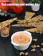 Muhammara  dip | Indian style red capsicum and walnut dip recipe | Lebanese roasted red pepper dip |