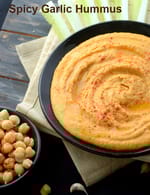 spicy garlic hummus recipe | spicy garlic hummus without tahini  | Indian style spicy garlic hummus