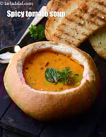 spicy tomato soup recipe | Indian creamy tomato soup | roasted garlic tomato soup |