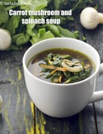 carrot mushroom and spinach soup recipe | healthy spinach mushroom carrot clear soup | quick Indian vegetable clear soup |