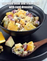 sprouted bean and fruit salad with curd dressing recipe | healthy IndianÂ bean fruit salad |Â 