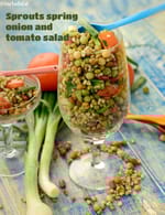 sprouts spring onion and tomato salad recipe | Indian mixed sprouts tomato salad |