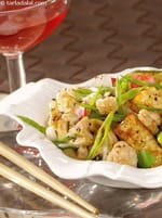 Stir-fried Paneer,  Mushroom and Capsicum recipe