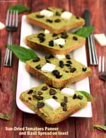 Paneer-Sundried Tomato Bruschetta |  Mediterranean Paneer Toast |  Sun-dried Tomato, Paneer and Basil Spread On Toast |