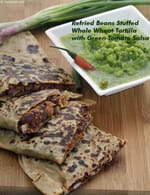 Refried Beans Stuffed Whole Wheat Tortilla with Green Tomato Salsa recipe, Healthy Recipes