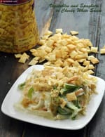 Vegetables and Spaghetti in Cheesy White Sauce recipe, Indian Microwave Recipes