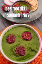 beetroot tikki in spinach gravy recipe | beetroot kofta in palak gravy | healthy beetroot kofta curry |