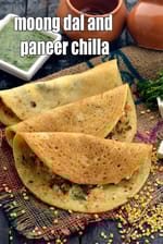 moong dal and paneer chilla | moong dal paneer cheela for diabetes, heart | yellow moong dal cottage cheese pancake |