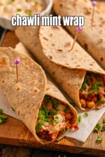 chawli mint wrap recipe | Indian style chawli wrap | healthy chawli wrap with vegetable curd dressing |