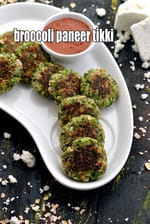 broccoli paneer tikki | broccoli oats paneer tikki | healthy Indian broccoli tikki |