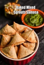 baked mixed sprouts samosa recipe | healthy baked samosa with mixed sprouts | baked samosa with mixed sprouts filling |