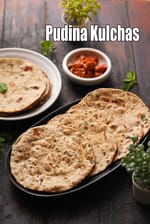 pudina kulcha recipe | mint kulcha |  healthy  whole wheat kulcha | yeast tava kulcha |
