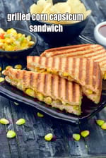grilled corn capsicum sandwich recipe | Indian style corn capsicum sandwich |