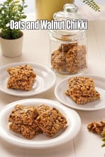 Oats and Walnut Chikki | oats chikki with flaxseeds, sesame seeds | oats jaggery chikki |