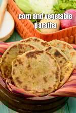 corn and vegetable paratha recipe | pudina corn vegetable paratha | cabbage potato paratha