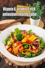 Vitamin A, vitamin E, rich antioxidant healthy salad | avocado vegetable salad with fruits | arugula, broccoli, red cabbage salad with avocado |