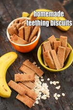 homemade teething biscuits recipe | healthy banana oats biscuits for babies, toddlers | Indian no sugar teething biscuits |
