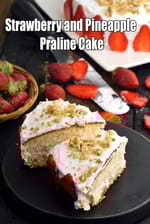 Strawberry and Pineapple Praline Cake recipe, Indian Vegetarian Recipes