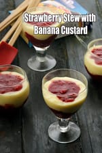 Strawberry Stew with Banana Custard | Eggless strawberry banana custard | Kids custard pudding |