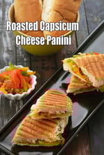 Roasted Capsicum Cheese Panini | vegetable feta cheese hot sandwich | Indian grilled feta capsicum sandwich |