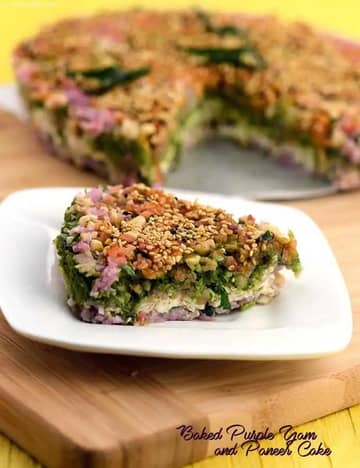 Baked Purple Yam And Paneer Cake Recipe