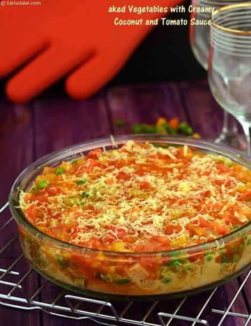 Baked Vegetables With Creamy Coconut And Tomato Sauce Recipe