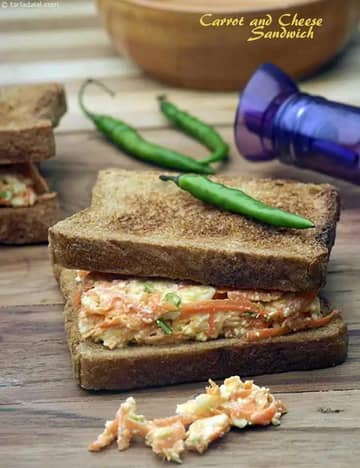 Carrot And Cheese Sandwich Recipe (Healthy Sandwich)