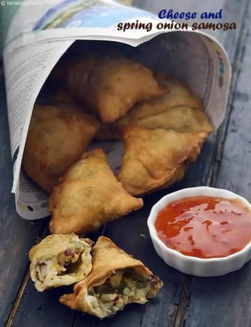 Cheese And Spring Onion Samosa Recipe (Onion Cheese Samosa)