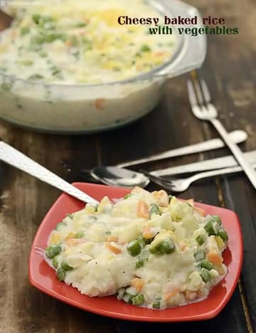 Cheesy Baked Rice With Vegetables Recipe
