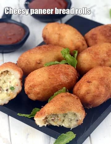 Cheesy Paneer Bread Rolls Recipe