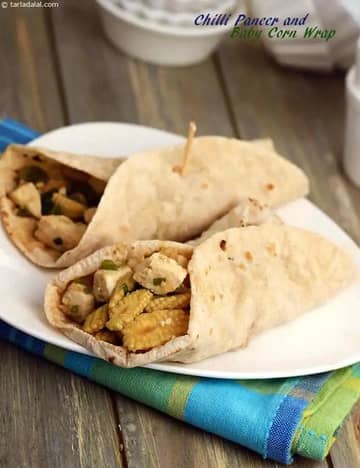 Chilli Paneer And Baby Corn Wrap Recipe