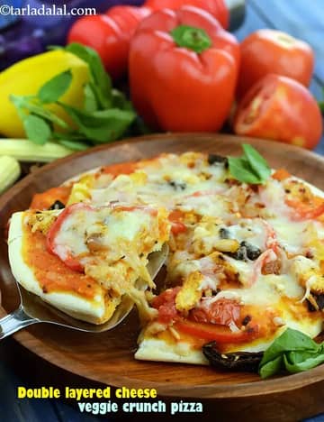 Double Layered Cheese Veggie Crunch Pizza Recipe