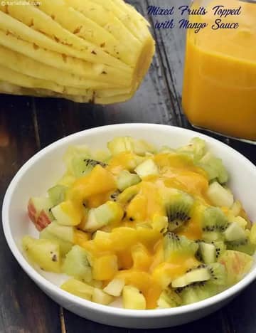 Mixed Fruits Topped With Mango Sauce Recipe