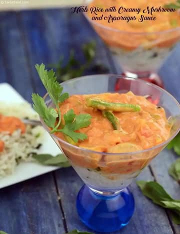 Herb Rice With Creamy Mushroom And Asparagus Sauce Recipe