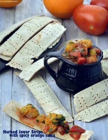 Herbed Jowar Strips With Spicy Orange Salsa Recipe