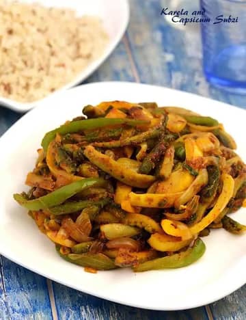 Karela And Capsicum Sabzi Recipe (Karela Shimla Mirch Sabzi)
