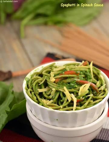 Spaghetti In Spinach Sauce Recipe (Iron Rich Recipes)