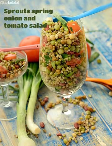 अंकुरित हरी प्याज और टमाटर सलाद रेसिपी